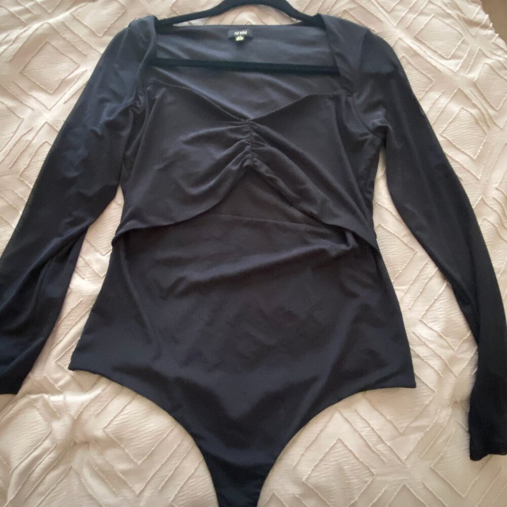 AFRM | Womens Black Long Sleeve Mesh Cut Out Bodysuit | Size: L